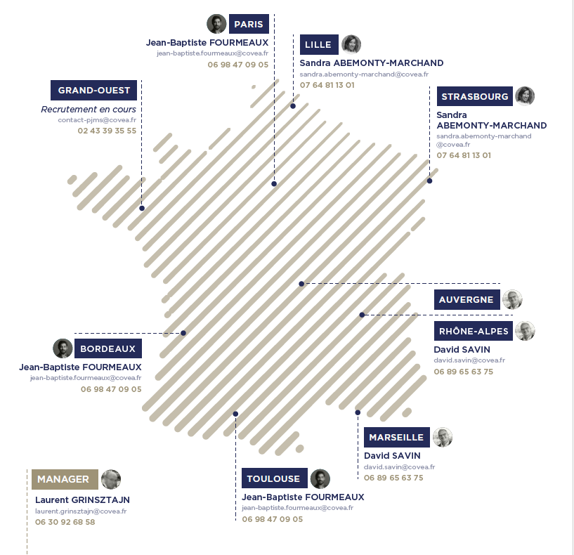 Map of France with the location of our legal protection account managers