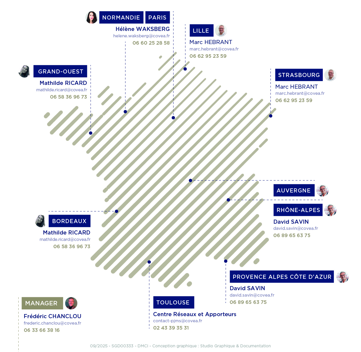 Carte de France avec localisation de nos Chargés d'affaires protection juridique