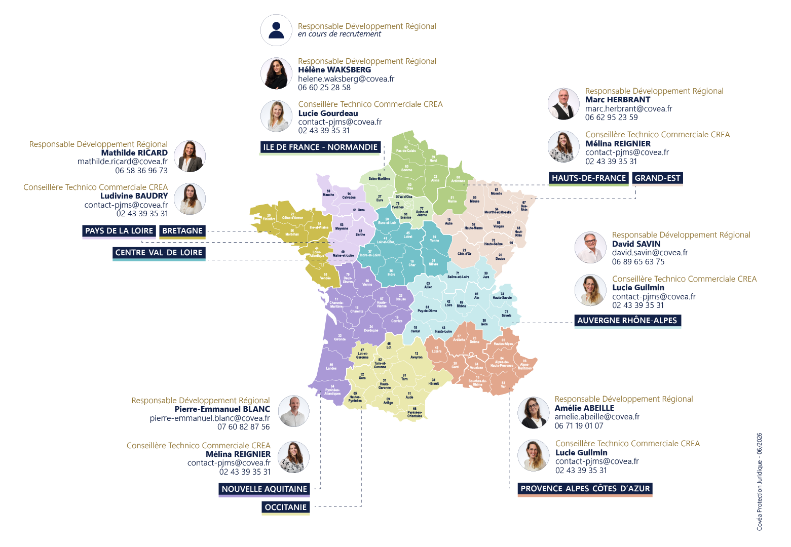 Carte de France avec localisation de nos Chargés d'affaires protection juridique