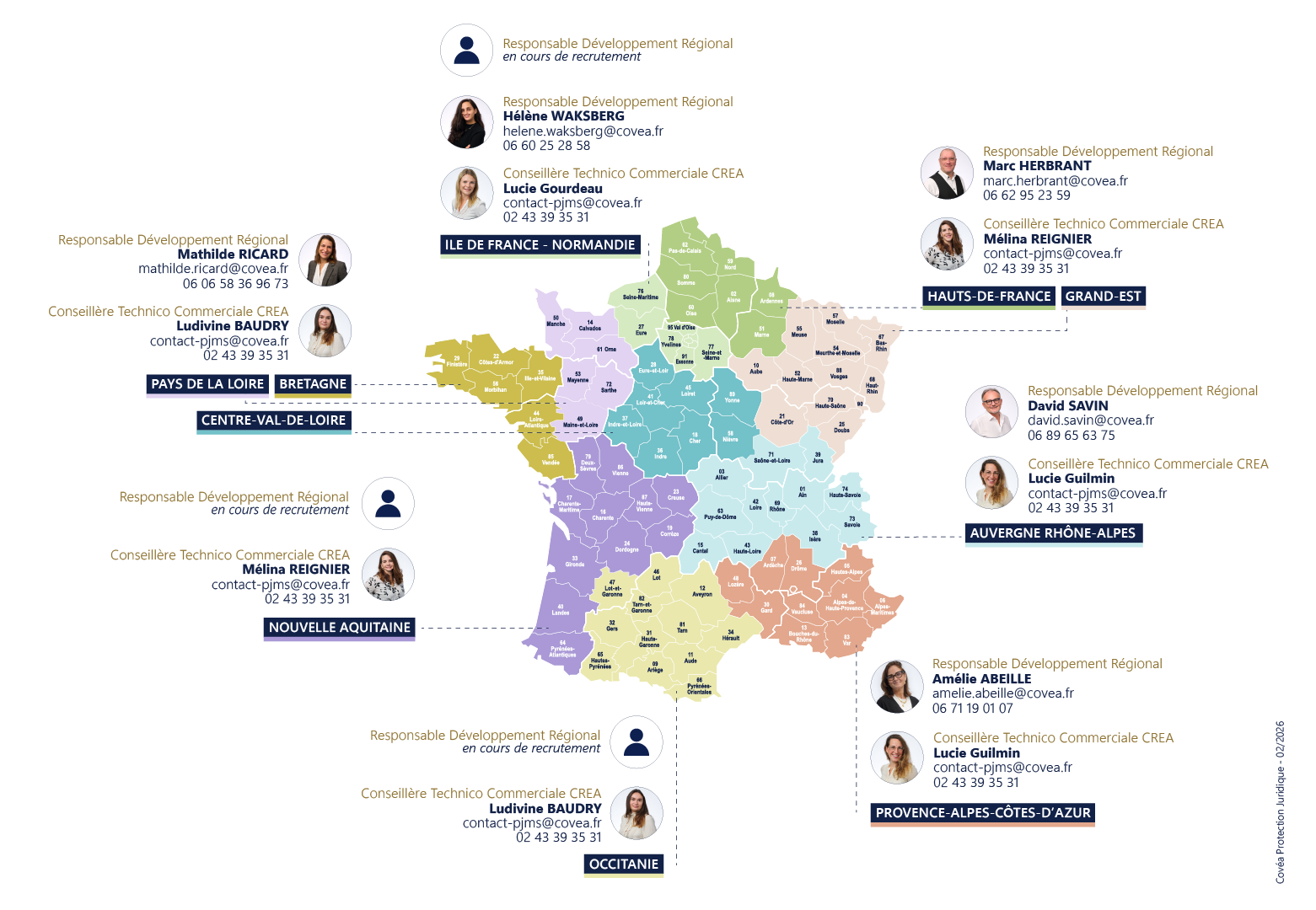 Carte de France avec localisation de nos Chargés d'affaires protection juridique
