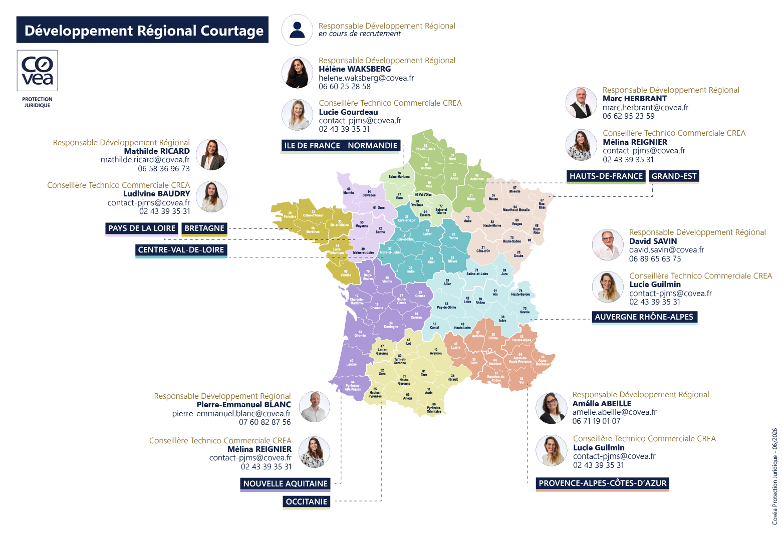Carte de France avec localisation de nos Chargés d'affaires protection juridique