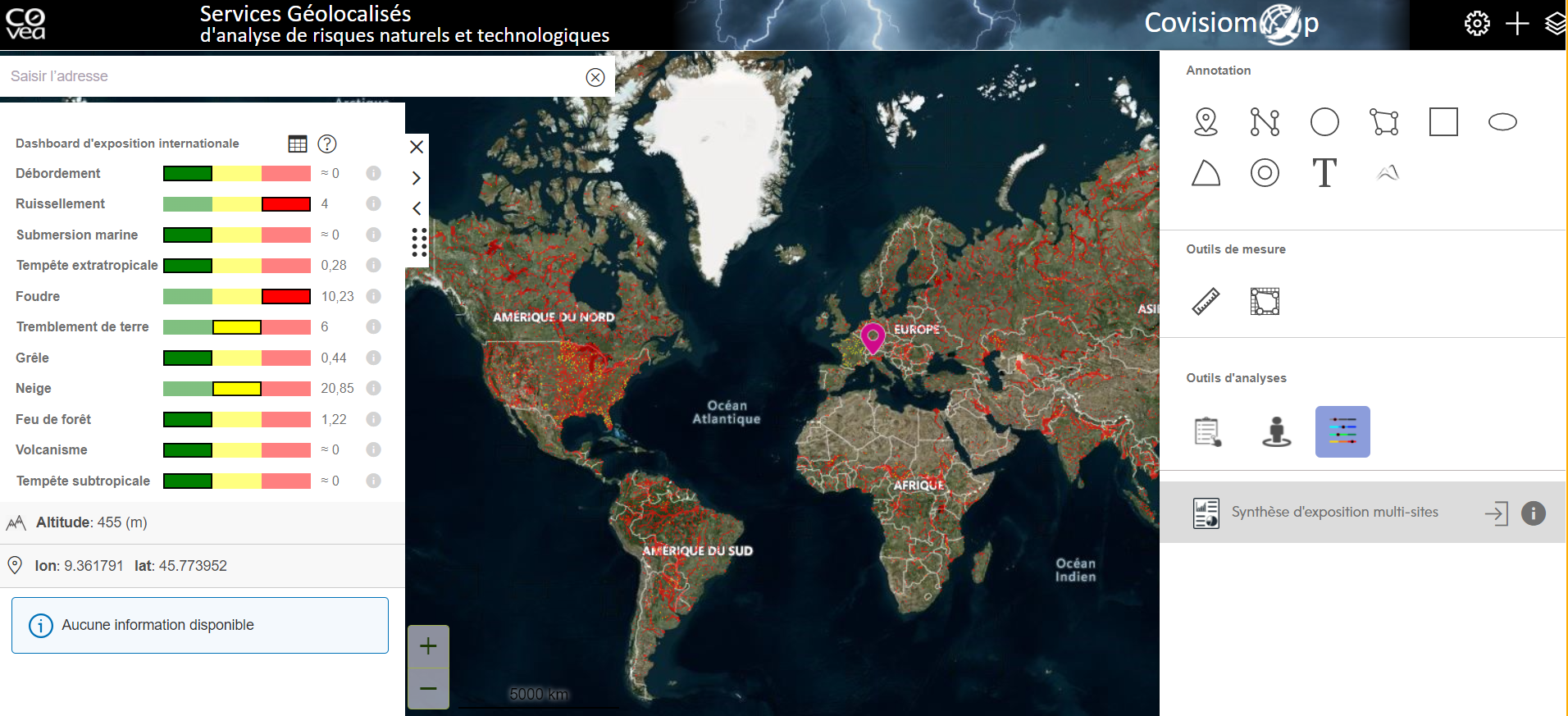 capture écran montrant la cartographie des risques climatiques dans le monde